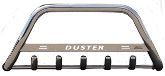 Кенгурятник з написом WT004 (нерж.) для Dacia Duster 2018-2024 рр