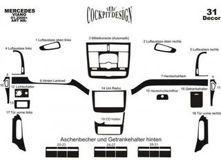 Накладки на панель Meric (Передня частина -2025 вставки в салон) 2004-2006, Дерево для Mercedes Viano рр