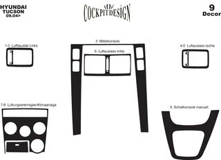Накладки на панель (в асортименті) Алюміній для Hyundai Tucson JM 2004- рр