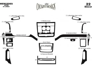 Накладки на панель (Meric, повний комплект) 2004-2006, Карбон для Mercedes Vito W639 рр