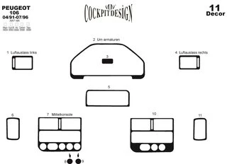 Накладки на панель (1991-1996) Алюміній для Peugeot 106