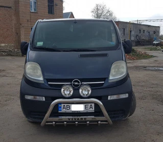 Кенгурятник WT003-4 (нерж.) З написом для Opel Vivaro 2001-2015 рр