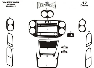 Накладки на панель (2011-2015) Карбон для Volkswagen Tiguan рр